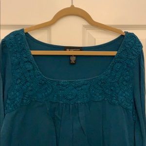 INC T-shirt tee knit  teal scoopneck Long sleeve